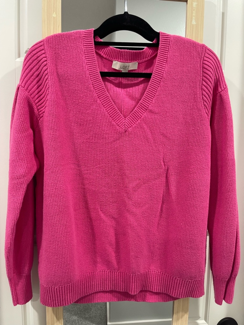 LOFT V-Neck Sweater in Hot Pink